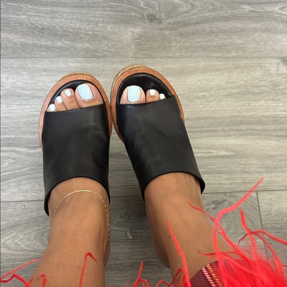 Veronique Branquinho Black Leather Cork Mules - Picture 2 of 8